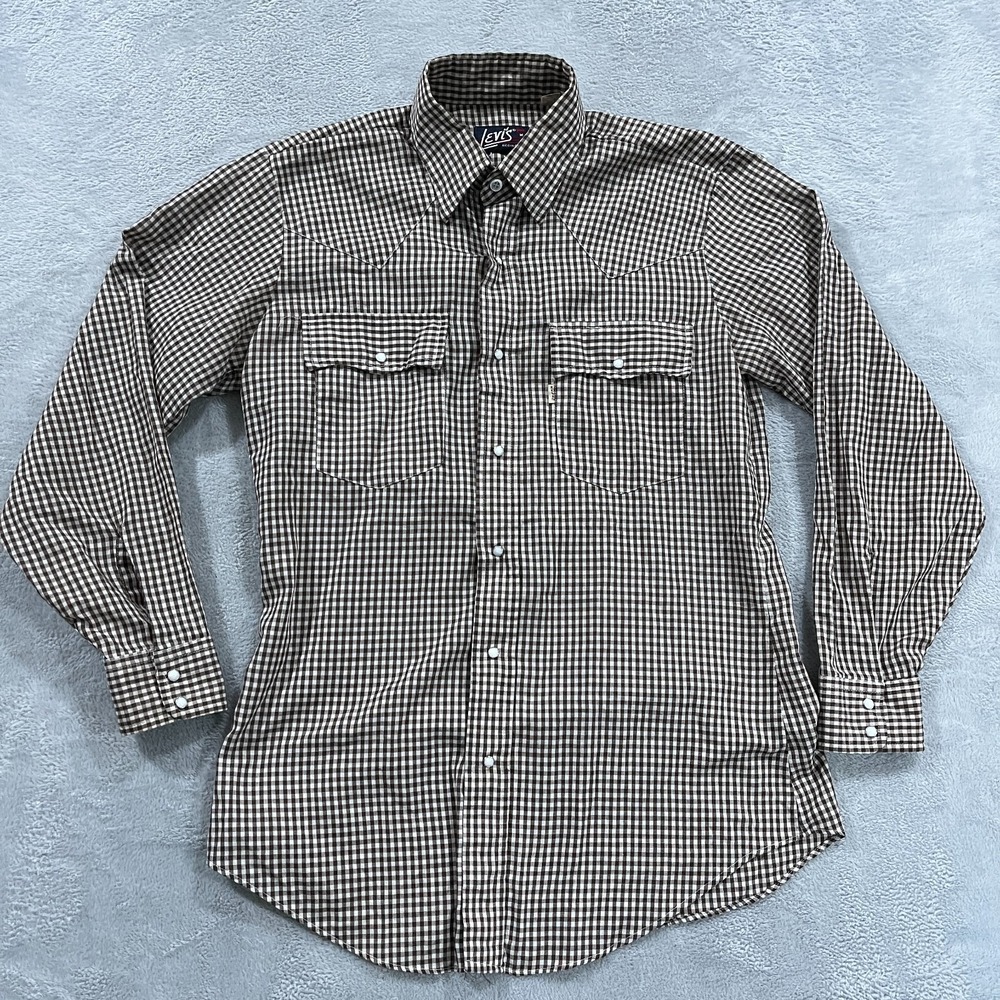 VTG Levi's Shirt Mens‎ M 70s  Pearl Snap Western Check Big E USA Made
